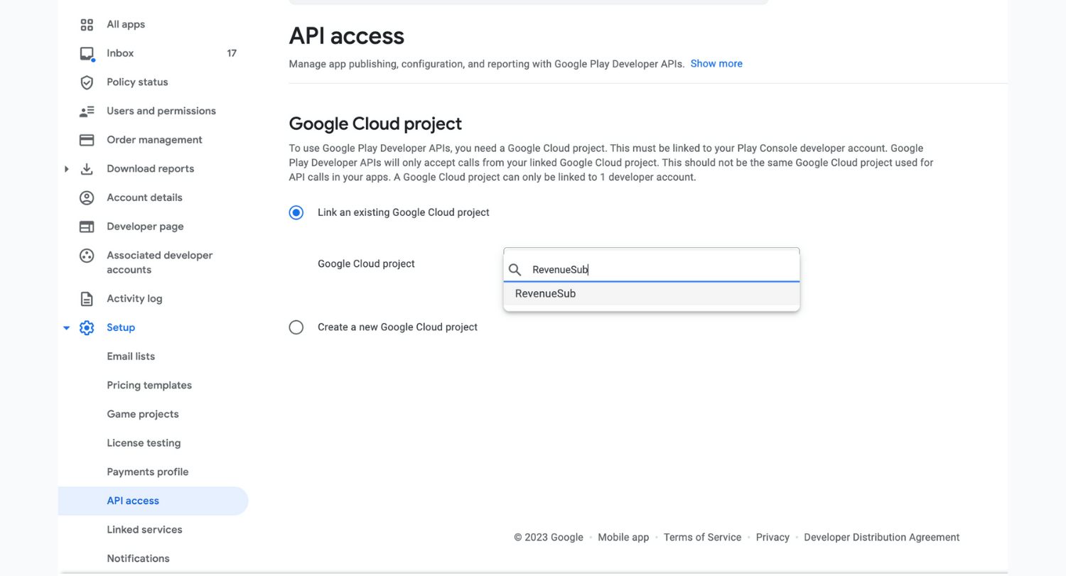 Linking Your Google Play Account to Google Cloud Project