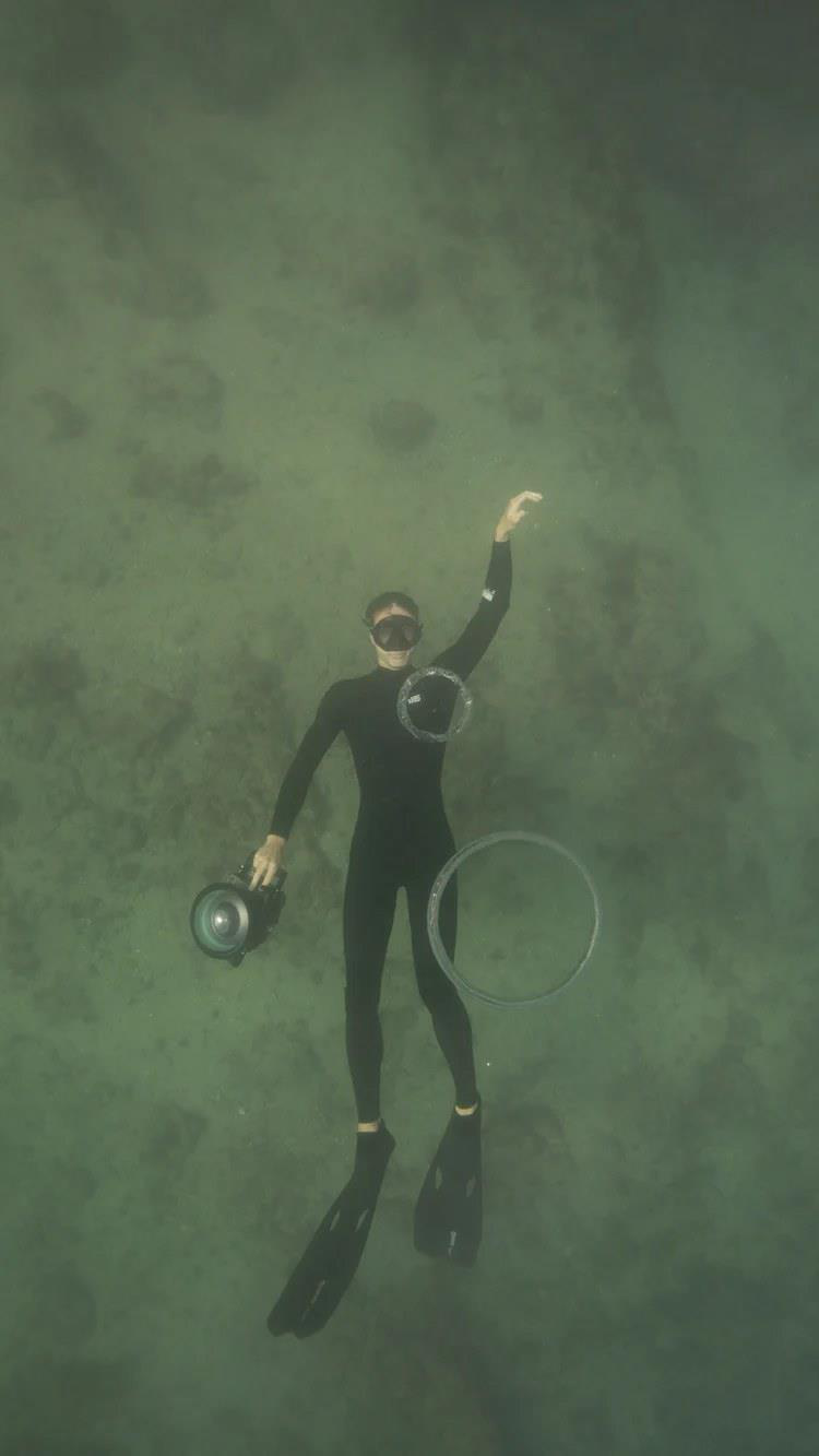 Murky green water photo before correction